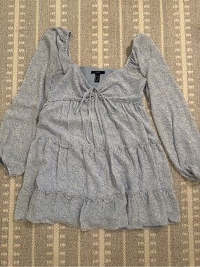 Forever 21 Babydoll Tiered Mini Dress Blue Floral Bow Medium